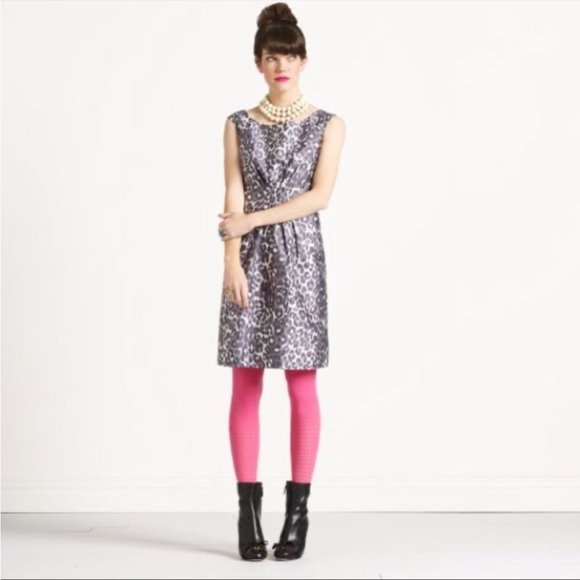 NWOT Kate Spade Deanna Grey leopard print fit & flare satin dress - Picture 2 of 16